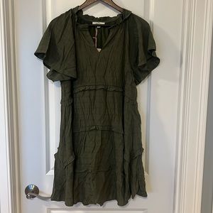 Olive green Ruffle Dress
